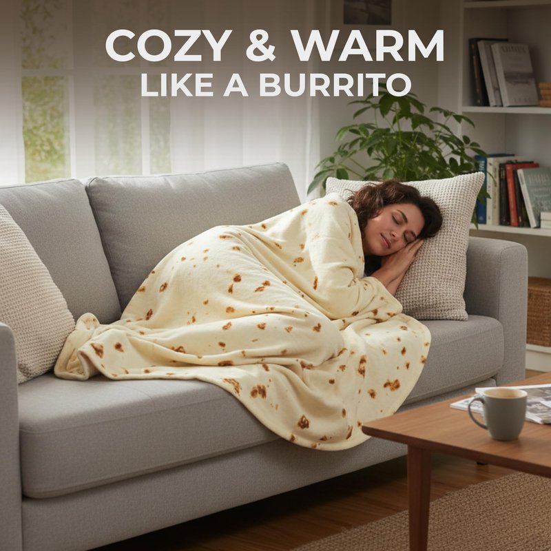 Zulay Kitchen Extra Large Burritos Tortilla Throw Blanket – Wrap Yourself Like a Giant Taco! Double-Sided 71 Inches, Funny & Ultra Cozy Novelty Blanket, Super Soft 285 GSM Flannel