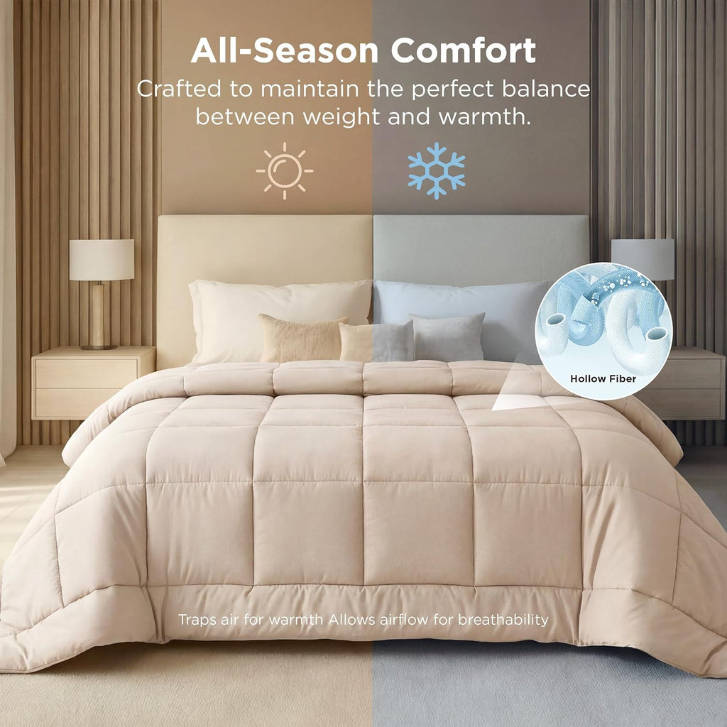 Bedsure Comforter Duvet Insert - Quilted Down Alternative Bedding, Cal King Size, All Season, Beige | 130x120 Inches