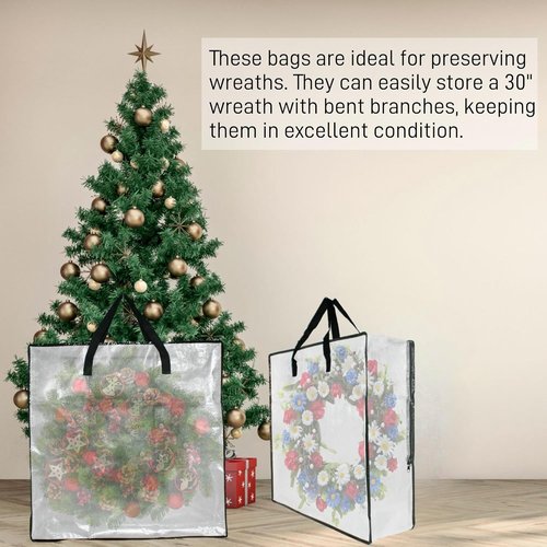 Clear Storage Bags by [Brand Name] - 3 Pack Zippered Wreath Organizers for Halloween & Christmas