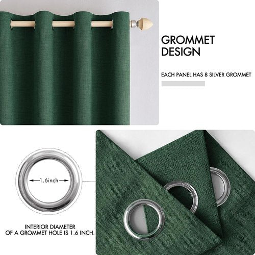 MIULEE Linen Curtains - 100% Blackout Thermal Insulated Emerald Green Drapes | 52 x 90 Inch (2 Panels)