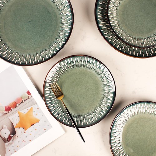 jinsongdafa 7.9-Inch Porcelain Plates Set, for Appetizer, Dinner Plates, Salad, Dessert, Snacks, Serving Plate Set of 6, Microwave and Dishwasher Safe, apply Home, Restaurant