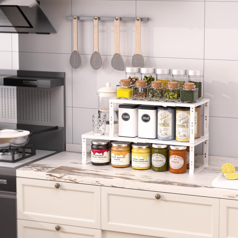 Zilvando Heavy-Duty Adjustable Metal Shelf Organizer - Expandable & Stackable Pantry Storage Rack for Kitchen, Bathroom, RV, Cabinets(2 Packs/White, Medium)