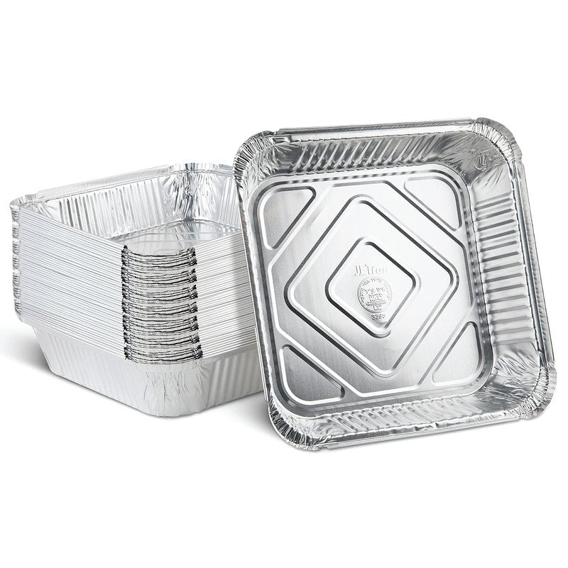 PLASTICPRO Disposable 9'' X 9'' X 2'' Inch Square Aluminum Tin Foil Baking Pans Bakeware - Cookware Perfect for Baking Cakes, Breads, Brownies, Bread, Meatloaf, Lasagna, Pack of 50