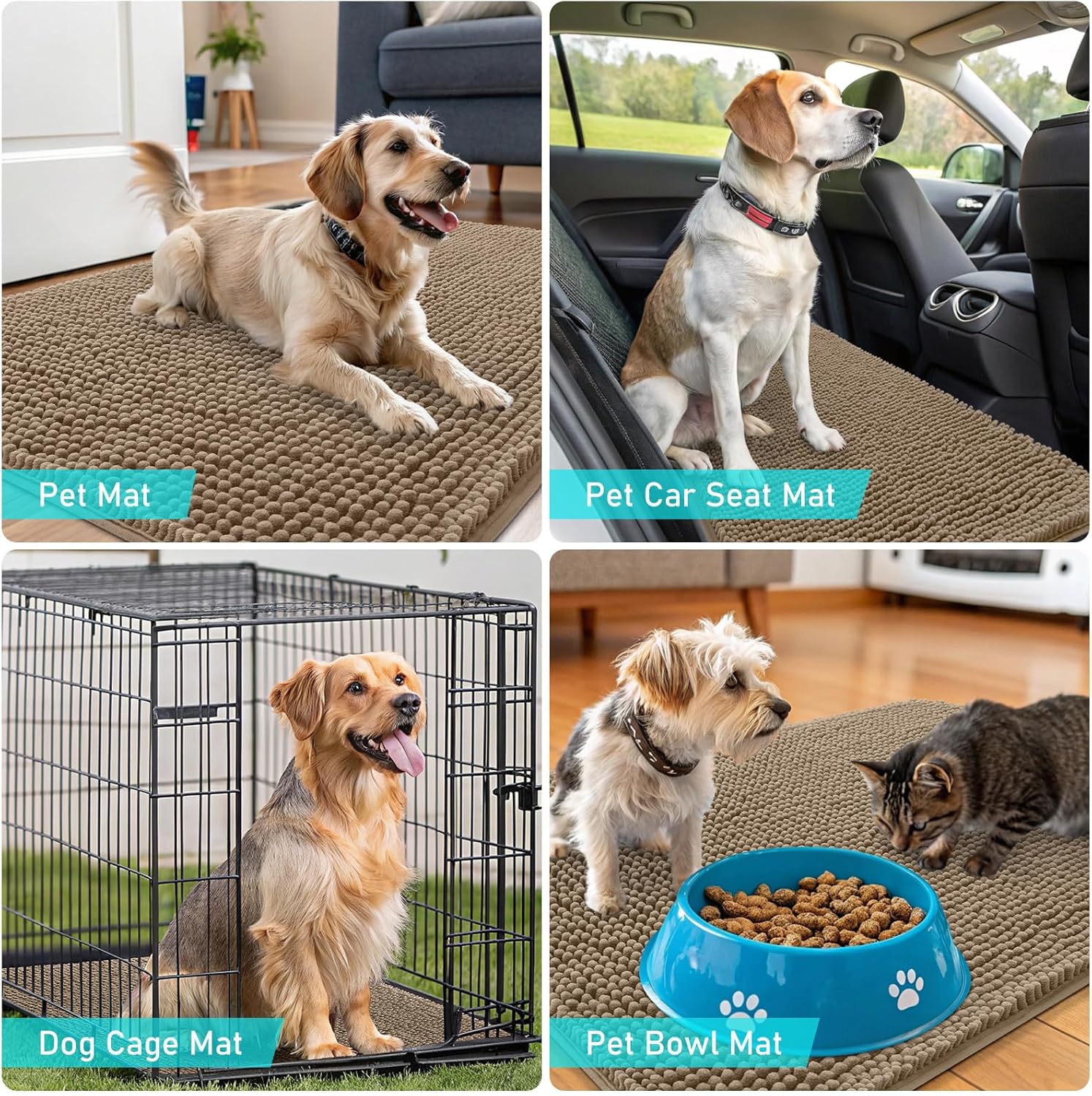OLANLY Dog Door Mat - Absorbent Non-Slip Chenille Mat for Muddy Paws | 59x35 Tan Quick Dry Doormat