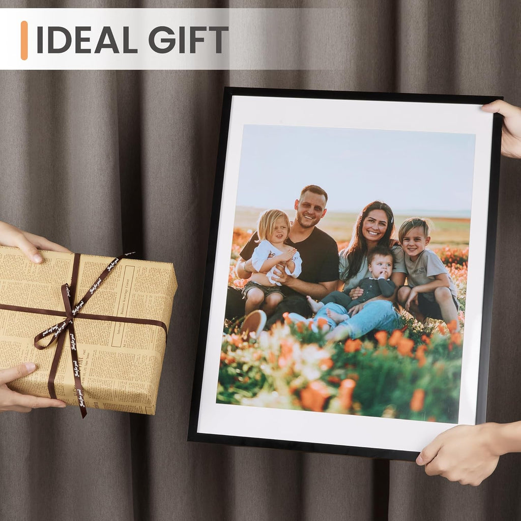 Upsimples 18x24 Picture Frame - Versatile Display for 16x20 with Mat or 18x24 Without - Black, 1 Pack