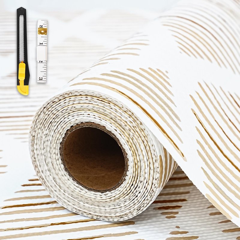 Drawer and Shelf Liner for Kitchen Cabinet,Non-Adhesive Cabinet Liner 12in x 30FT,Waterproof Shelf Paper Non-Slip Mats Cupboard Liners Contact Protect Dresser/Shelves/Table-Brown Stripes