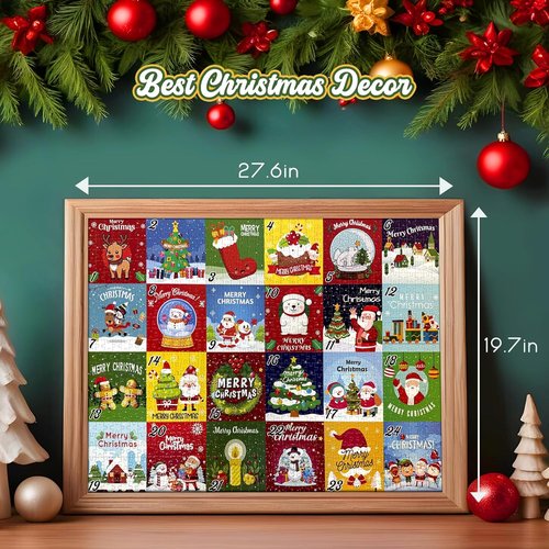 Advent Calendar 2024 | Kids Jigsaw Puzzle - 1008-Piece Christmas Countdown with 24 Cute Patterns, 27.6x19.7In