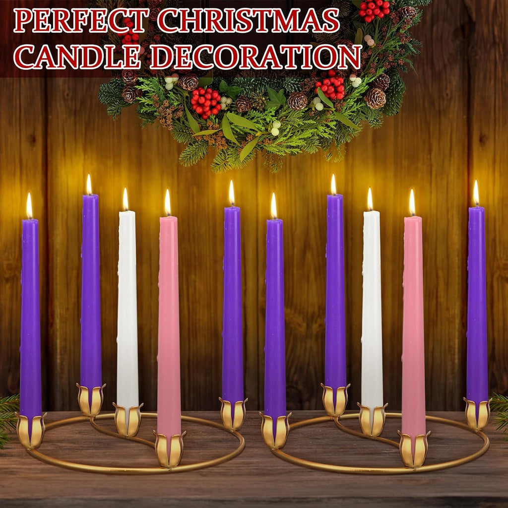 Sliner Christmas Flower Advent Wreath Ring - 5 Candle Holder Taper in Gold | Metal Table Decoration