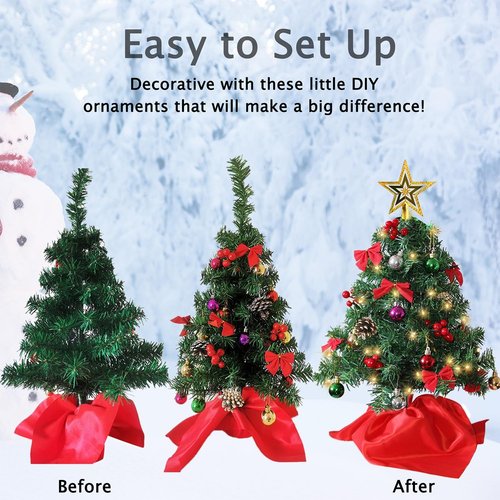 Juegoal Mini Christmas Tree Set - 24 Inch Tabletop Artificial Trees with 50 LED Lights & Ornaments
