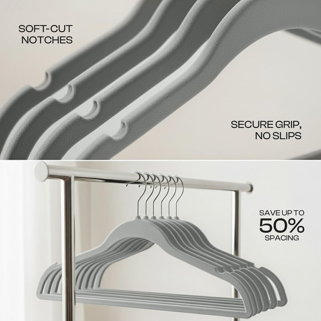 Utopia Home Velvet Hangers - Luxury Non-Slip Slim Coat & Pant Hangers, Space-Saving Design | 20 Pack - Grey