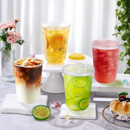 KesaPlan 50 Pack 16oz Clear Plastic Cups with Sip Lids, Disposable Iced Coffee Cup with Strawless Lid for Party Wedding Catering Events, To Go Cups for Cold Drinks Smoothie Milkshake Lemonade Bubble