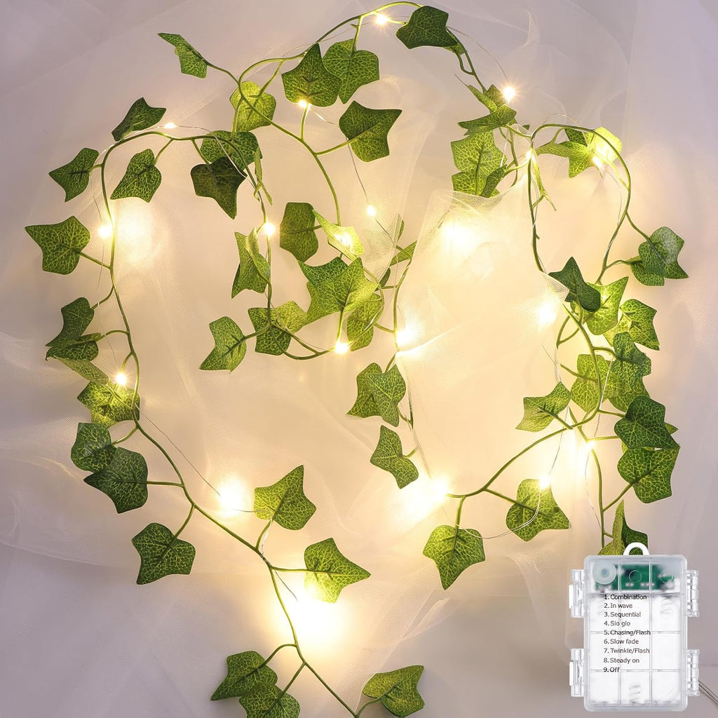 Skiennix 2 Pack LED Vines with Fairy Lights - 6.56ft Battery Operated, 8 Modes for Bedroom & Party Decor