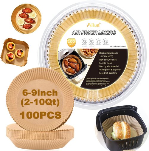 Ailun Air Fryer Paper Liners - 100PCS Non-Stick Parchment Paper for 5-8 QT Air Fryers | Oil Resistant & Disposable