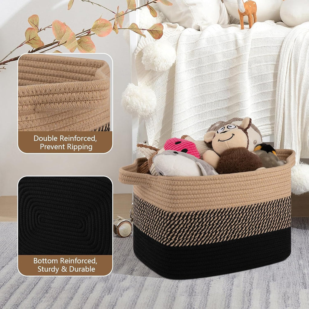 OIASKET Storage Baskets - Woven Organizing Bins for Toys & Books | Pack of 3 (Black & Brown, 13"x9.85"x8.7")