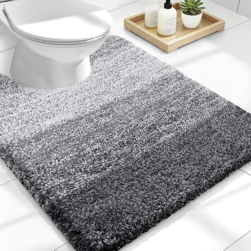 OLANLY Luxury U-Shaped Toilet Rugs - Extra Soft, Absorbent Microfiber Bath Mat, 24x20, Non-Slip, Grey