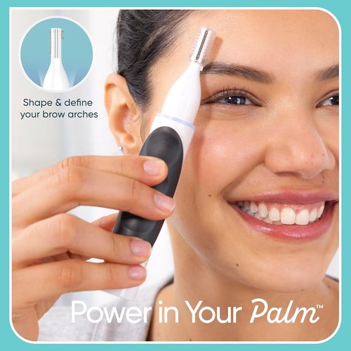 Conair GIRLBOMB Nose Hair Trimmer - Battery-Operated Face Hair Removal for Women | 360° Beveled Blade, LED Light, White