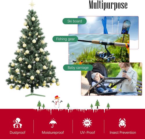 Cosy Family Christmas Tree Storage Bag - Durable Extra Large 7.5 ft Holiday Tree Bag with Reinforced Handles & Dual Zippers - Red