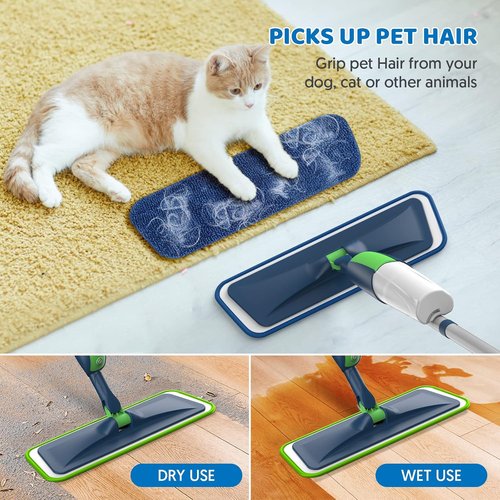 MEXERRIS Floor Mop - Spray Wet Mop for Hardwood Cleaning with 5 Washable Pads & 2 Refillable Bottles | Ideal for Home & Commercial Use