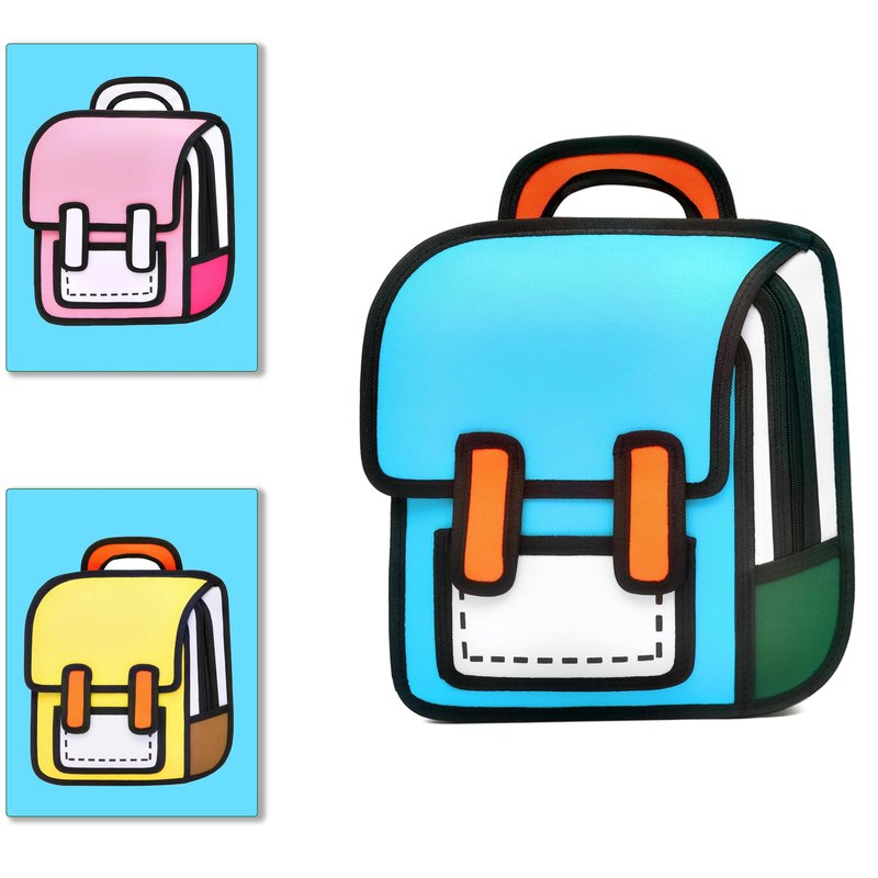 Lifelix Kids Kawaii Backpack for Boys Girls Cute Toddler 2D Cartoon Comic Paper Jump Bookbag Fun Weird School Schoolbag (Blue, Large)