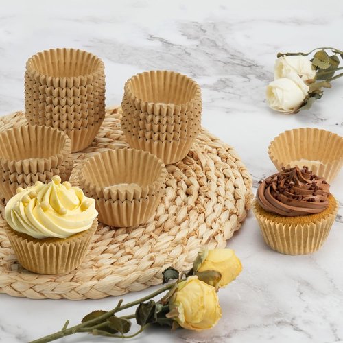 LotFancy 200pcs Heavy-Duty Natural Cupcake Liners - Grease-Resistant Muffin Cups for Easy Baking
