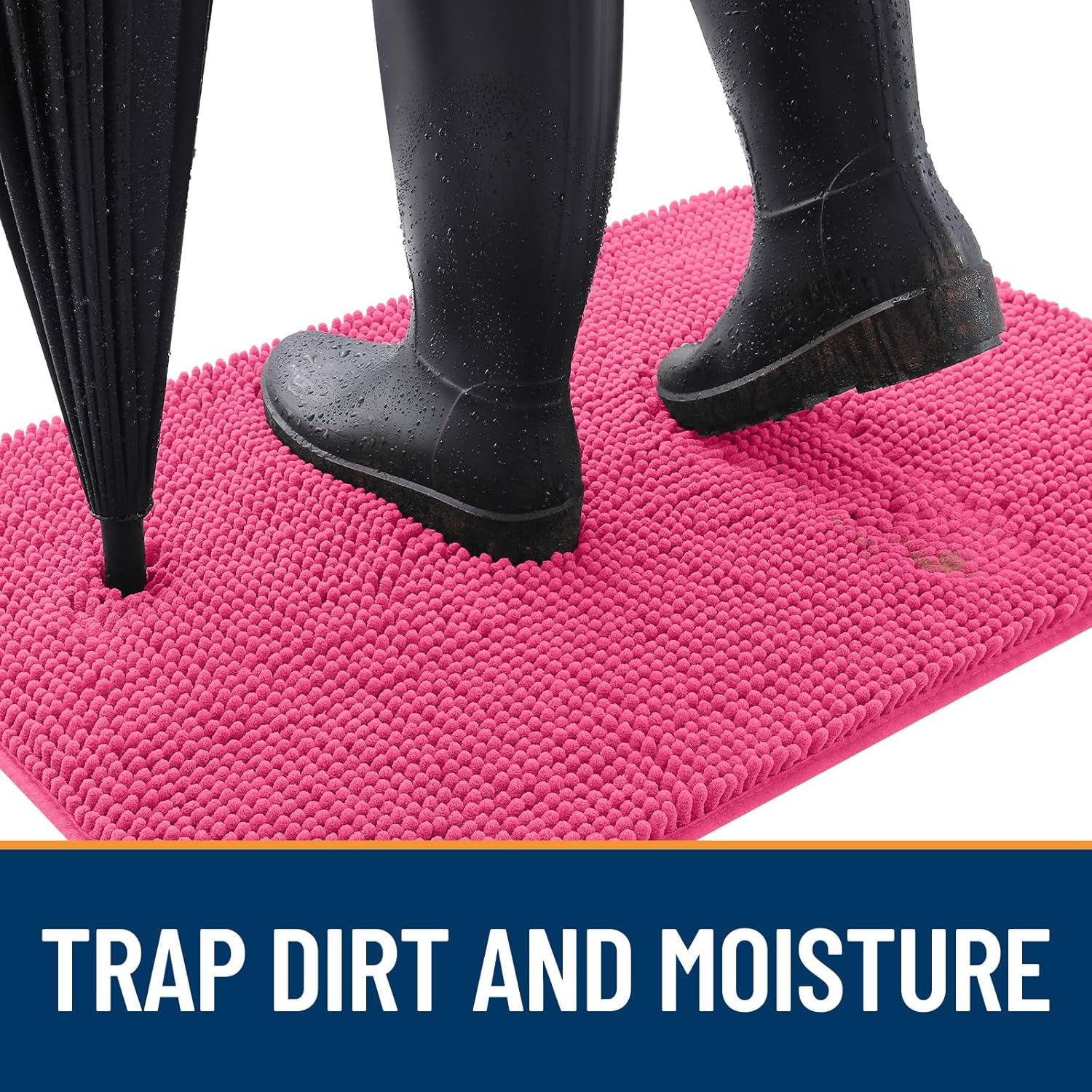 OLANLY Dog Door Mat - Absorbent Non-Slip Washable Chenille Mat for Muddy Paws | 47x20, Hot Pink