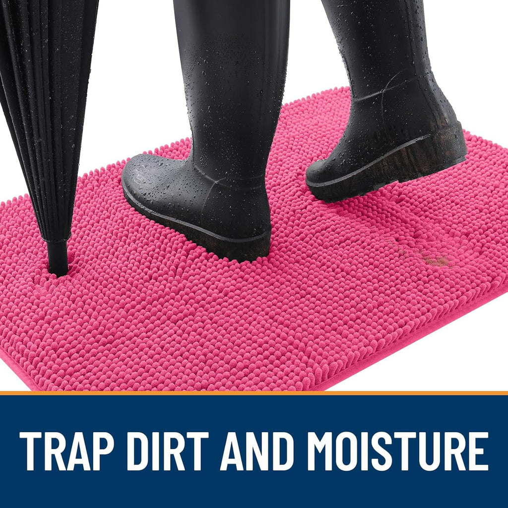 OLANLY Dog Door Mat - Absorbent Non-Slip Washable Doormat for Muddy Paws | 36x24 Hot Pink