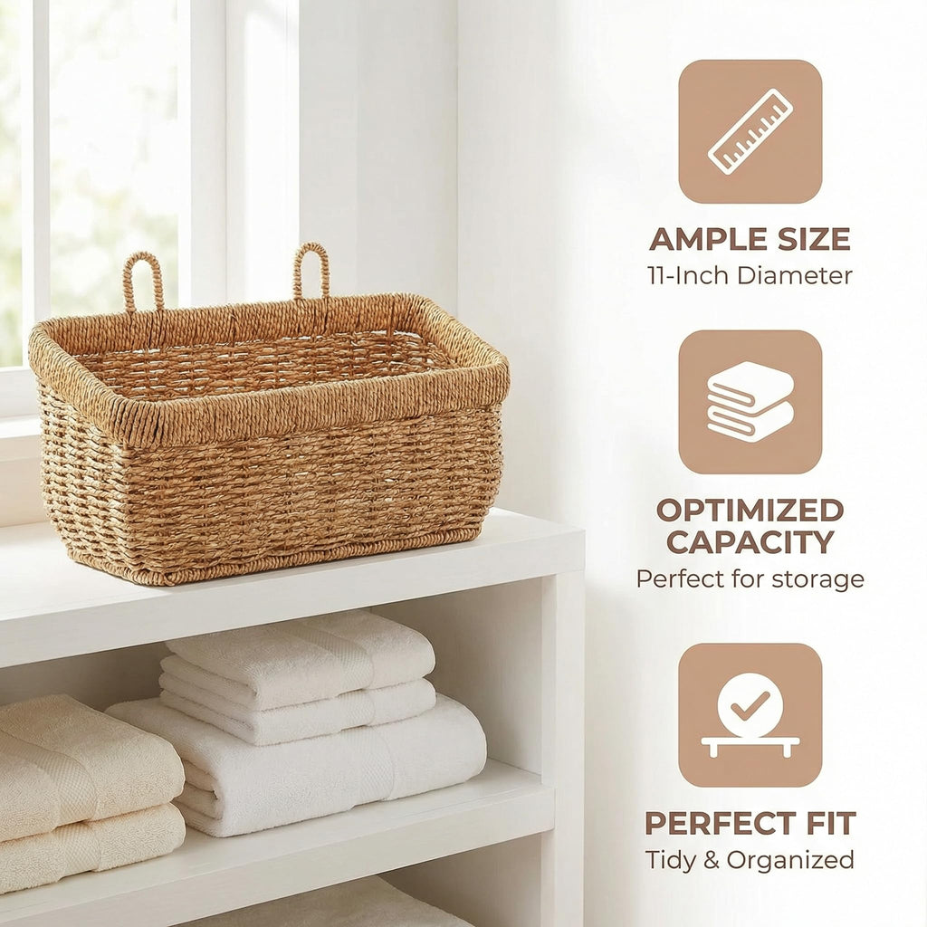 11 inches Wall Hanging Baskets Woven Basket Boho Style Fruit Basket Storage Baskets for Organizing Home Kitchen Garden Plants Hanging Decoration