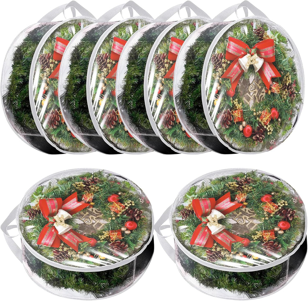 YAYODS Wreath Storage Container - Heavy Duty 30 Inch Christmas Wreath Bag with Clear Window | 6 Pack, White
