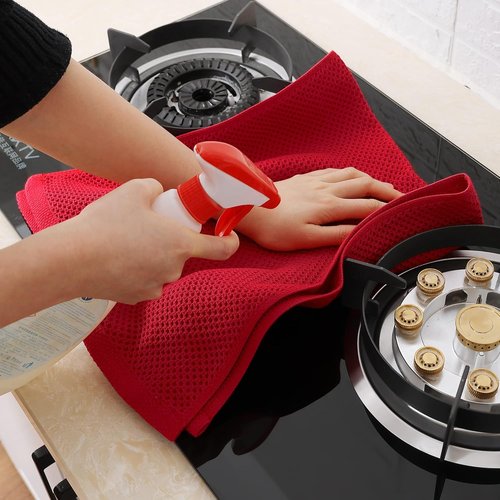 Homaxy 100% Cotton Waffle Weave Dish Towels - Ultra Soft & Absorbent, Quick Drying | 13 x 28 Inches, 6-Pack, Red