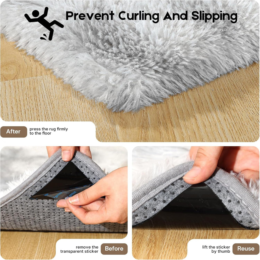 Skiennix Tie-Dyed Grey Area Rug - Soft Fluffy Shag Carpet for Kids Room | 2ft x 3ft with Non-Slip Stickers