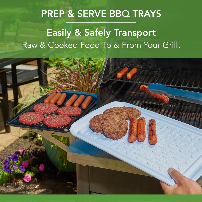 Tovolo Grilling Platters for Outdoor Grill BBQ Prep and Serve Trays Set of 2 Black White, Dishwasher Safe BPA Free Nesting Non Slip Serving Trays for Burgers Steaks Meat Veggies Toppings 17 x 10 x 2