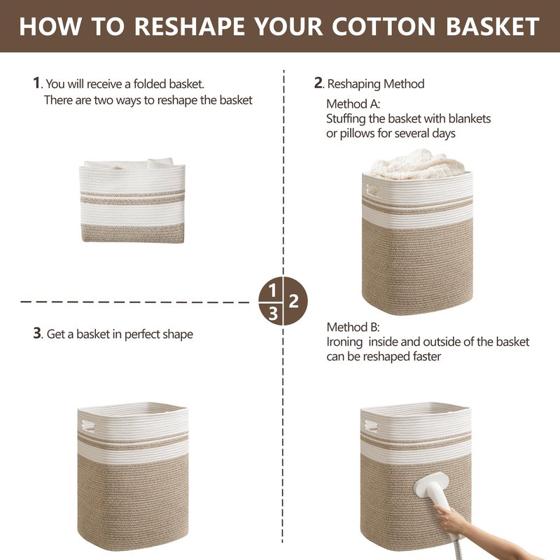 joybest Cotton Laundry Basket, Large Woven Rope Basket with Handles for Living Room and Bedroom, Stylish Storage Basket for Blankets, Toys, Clothes and Pillow - 22x16x13 Inches Gradient Brown