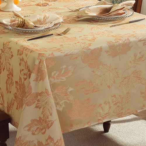 Honellaty Jacquard Tablecloth Rectangle 60x120 Inches, Spillproof, Stain Resistant, Wrinkle Free Damask Table Cloth for Fall, Harvest, Thanksgiving, Dinner(Gold)