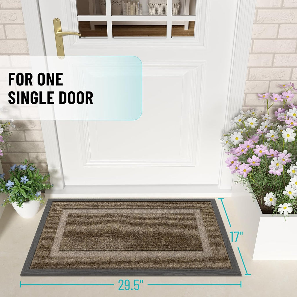 OLANLY Waterproof Front Door Mat - All-Season, Easy Clean, Low Profile, 29.5x17 Inches, Brown