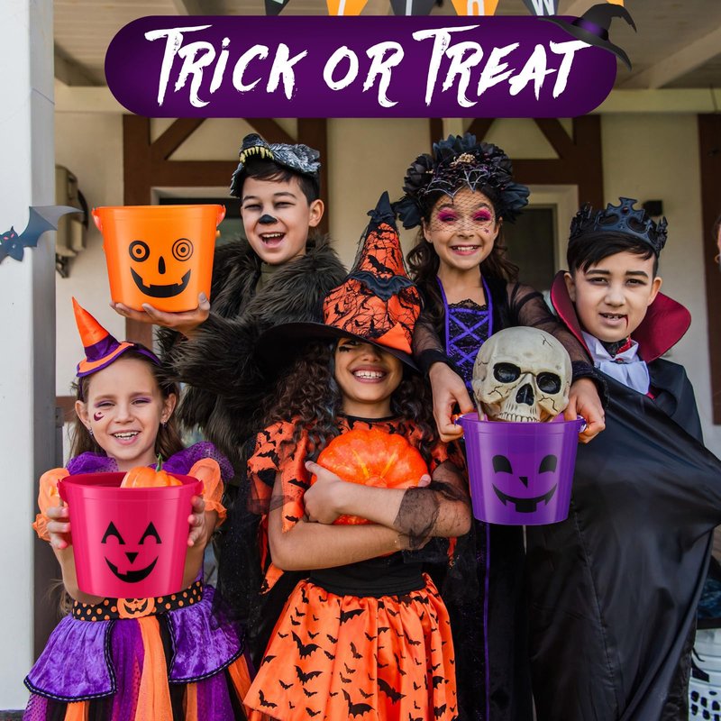 Jenaai 60 Pcs Halloween Plastic Buckets for Kids 5.71 x 4.53 x 4.53 Inch Halloween Trick or Treat Buckets Jack O Lantern Candy Basket Pumpkin Pail with Handle for Party Favor Supplies