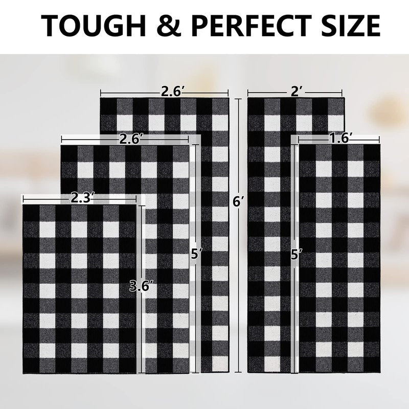 FONEYI Buffalo Plaid Rugs 2' x 6' Black and White Check Rug, Non Slip Indoor/Outdoor Area Rug for Welcome Door Mat, Front Porch, Kitchen, Entry Way, Living Room, Entryway, Farmhouse
