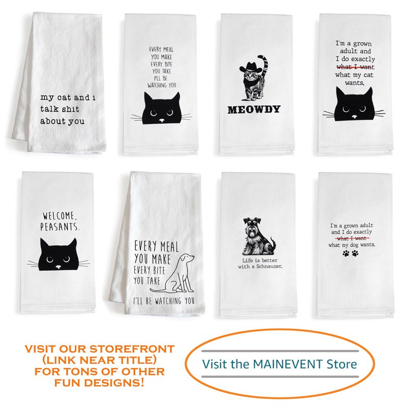MAINEVENT Welcome Peasants Cat Kitchen Towel 18x24 Inch, Funny Feline Dish Towel, Black Cat Towel for Kitty-Lovers, Kitty-Themed Kitchen Accessories, Novelty Tea Décor