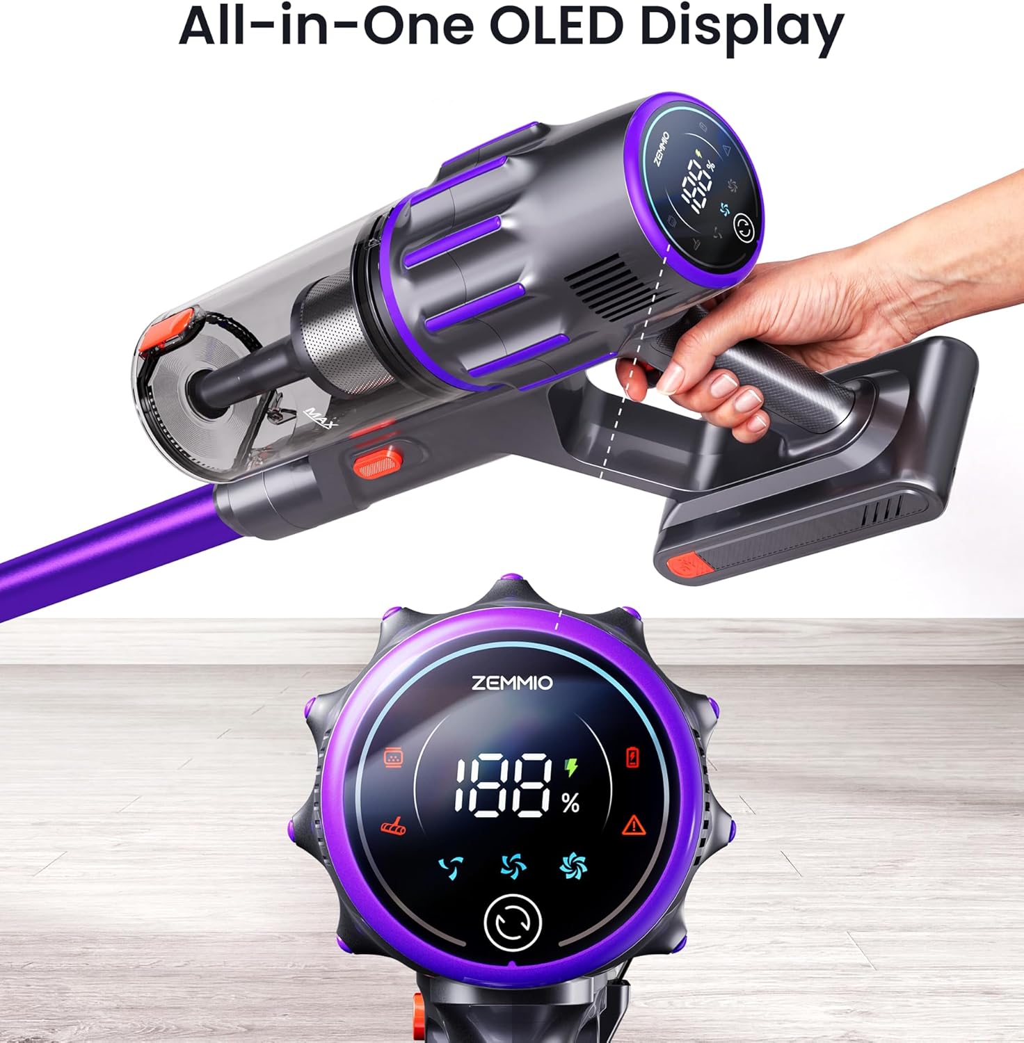Skiennix Cordless Vacuum Cleaner - 650W, 55KPA Suction, 80 Minutes Runtime, Smart Display, Anti-Tangle Brush