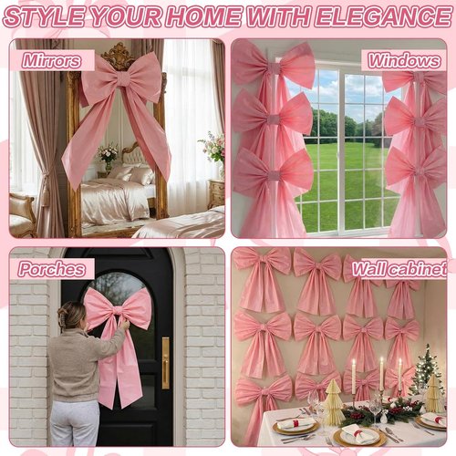 Frienda 9 Pcs Giant Bows | Large DIY Wall Decorations for Baby Showers, Weddings & Parties - Pink