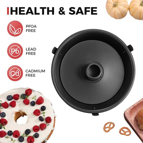 HONGBAKE 10-Inch Angel Food Cake Pan - Nonstick Removable Bottom Chiffon Cake Mold, Heavy Duty Dark Grey
