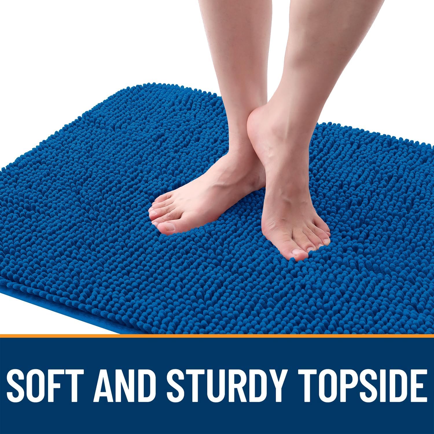 OLANLY Dog Door Mat - Absorbent Non-Slip Chenille for Muddy Paws | 47x24 Deep Navy Blue Indoor Carpet