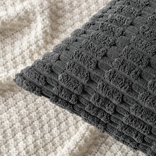 MIULEE Corduroy Throw Pillow Covers - Soft Boho Striped Design | 18x18 Inch Dark Grey for Modern Home Decor