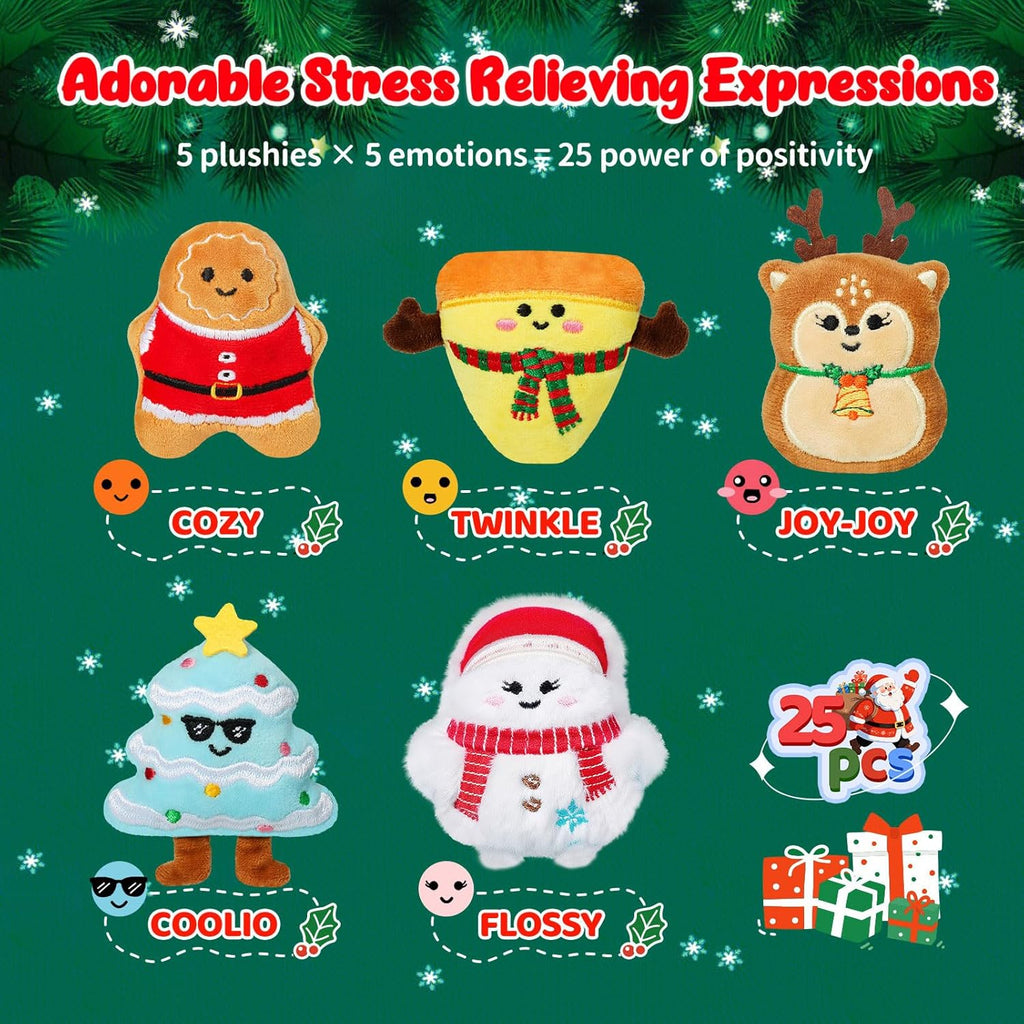 Advent Calendar 2025 - Mini Plush Advent Calendar with 25 Cute Emotional Plushies for Kids & Collectors