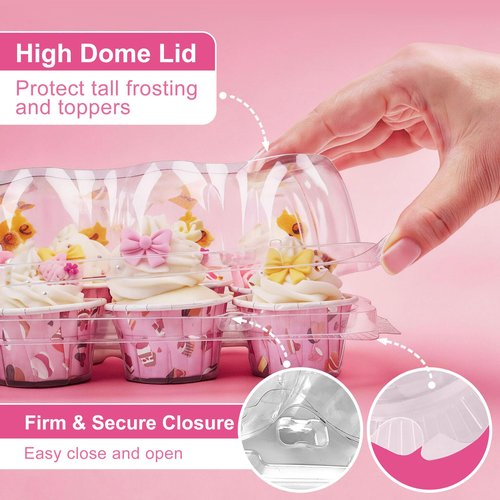 LotFancy (24 Count x 12 Sets) Mini Cupcake Containers with 288 Liners, Plastic Cupcake Boxes Holder, BPA Free, Clear Disposable Cupcake Carriers with Detachable Dome Lid