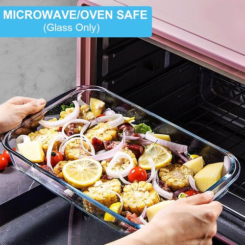 KOMUEE Glass Baking Dish Set - 8 Rectangular Bakeware Pans with Lids for Lasagna & Leftovers - Gray