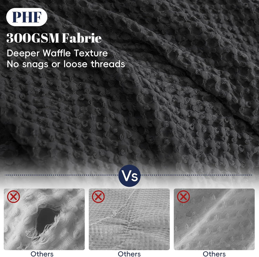 PHF Waffle Weave Duvet Cover Set - Ultra Soft Luxury Twin/Twin XL Bedding | 2-Piece Black Set with Pillow Sham