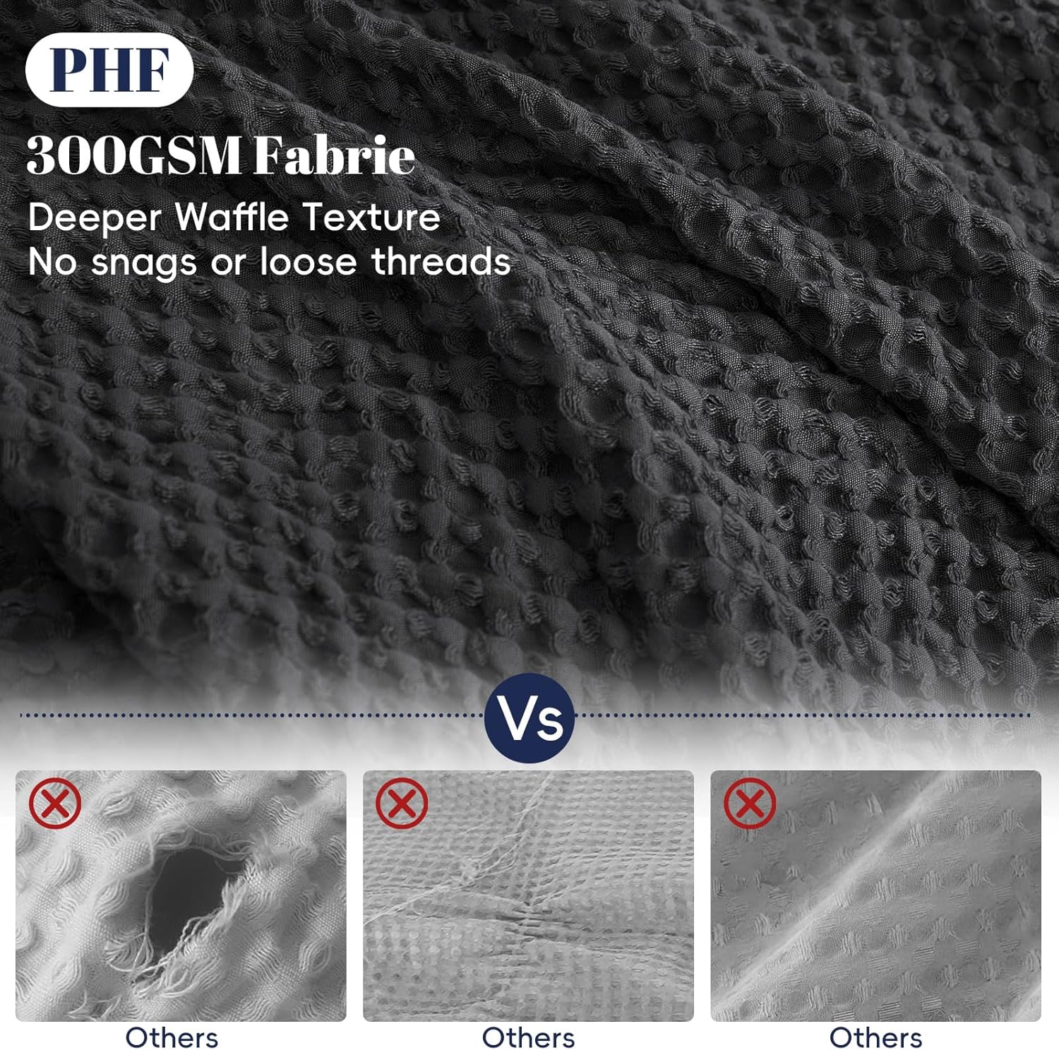 PHF Waffle Weave Duvet Cover Set - Ultra Soft Luxury Twin/Twin XL Bedding | 2-Piece Black Set with Pillow Sham
