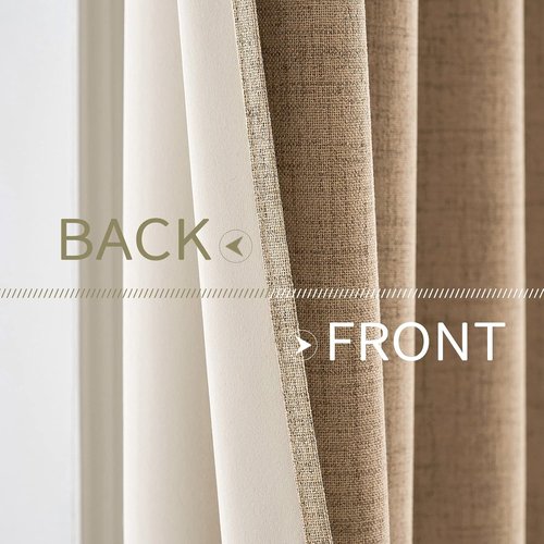 MIULEE 100% Blackout Linen Textured Curtains - Thermal Insulated Copper Brown Drapes | 42 x 63 Inch (2 Panels)