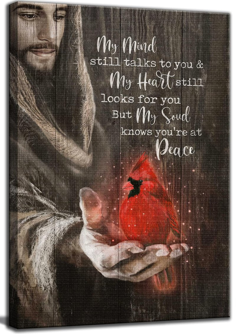 Jesus Cardinal Canvas Wall Art God Christian Decor Red Birds Cardinal Pictures Wall Decor Dining Room Bedroom Office Church Prayer Room Poster Prints Painting Artwork Home Decorate