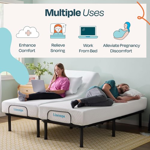 Linenspa Adjustable Bed Frame - Electric Base with Independent Head & Foot Incline - Twin XL Size
